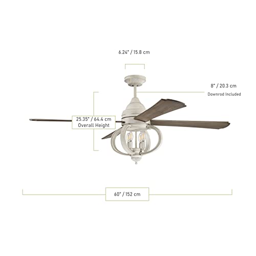 Craftmade AUG60CW4 Augusta Dual Mount 60" Ceiling Fan with LED Light and Remote Control, 4 Blades, Cottage White - Image 2
