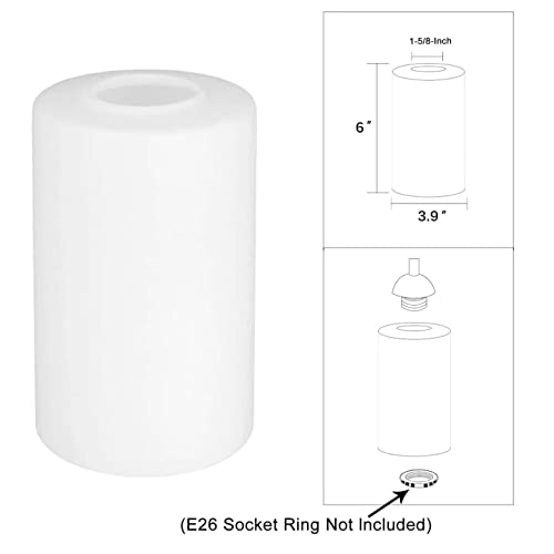 6-Pack White Frosted Glass Shade Covers, Elegant Glass Lamp Shade Replacements For Light Fixtures, 1-5/8-Inch Fitter Cylinder Globe Glass Shades For Pendant Chandeliers Wall Sconces Bath Vanity Lights #TOP1
