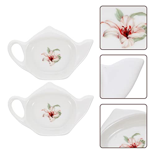 Angoily 2Pcs Ceramic Tea Bag Holder Teapot- Shaped Tea Bag Coasters Spoon Rests Classic Tea Time Caddy Storage Rack Tray Bracket Saucer Seasoning Dish For Home Kitchen #TOP5