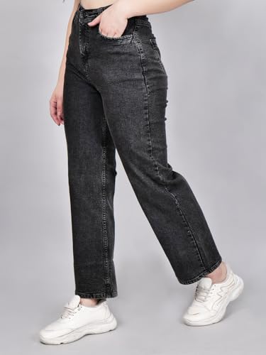 Image of Women's Reguler Fit Modern Regular High Rise Strechable Solid Clean Look Jeans- Dark Grey
