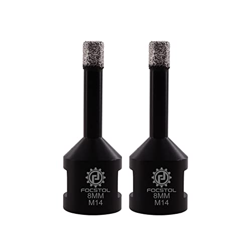 FOCSTOL Diamond Core Drill Bit - 2pcs 8mm Diamond Hole Saw for Porcelain Ceramic Tile Marble Granite Quartz M14 Thread