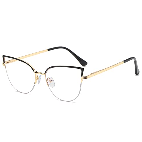 Anti Blue Light Glasses for Women Men Half Rimless Cat Eye Eyeglasses Metal Frame Eyewears