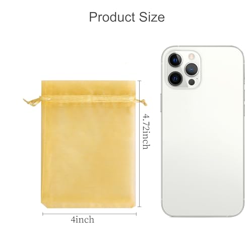 Image of Hopttreely 50pcs Organza Bags, Gold 4x4.72inch (10x12cm) Wedding Party Favor Gift Bag, Satin Drawstring Organza Pouch Jewelry Watch Bags, Mesh Gift Pouches Mini Candy Bags