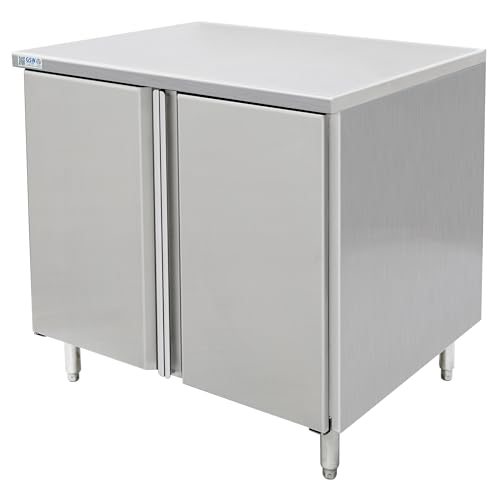 GSW 18 Gauge All Stainless Steel Commercial Flat Top Enclosed Storage Cabinet with Hinged Doors for Restaurants, Kitchens, Garages, 48" W x 24" D x 35" H