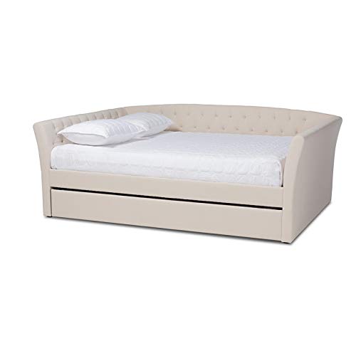Baxton Studio Delora Modern And Contemporary Beige Fabric Upholstered Queen Size Daybed With Roll-Out Trundle Bed #TOP19