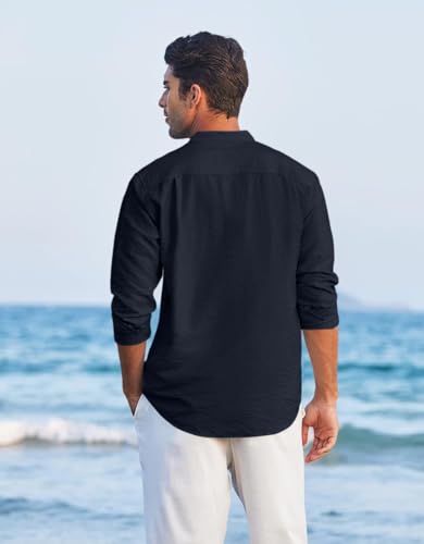 Image of Macsivo Cotton Blend Solid Casual Short Kurta for Men Long Sleeve Mandarin Collar Stylish Shirt Kurta for Men