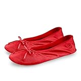 BCTEX COLL Women's Ballerina House Slippers with Bow, Ladies Satin Bedroom Slipper with Suede Sole Indoor (bright red 9.5-10.5)