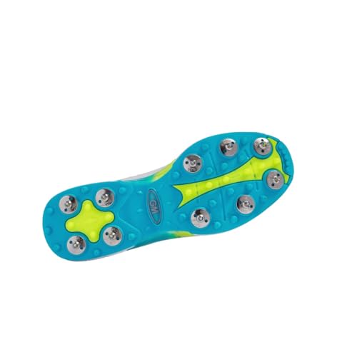 Gunn & Moore GM Cricketschuhe mit Spike, hochwertiges atmungsaktives Mikrofaser-PU-Obermaterial, zweifarbige TPU-Außensohle, mit geformten Noppen, erhältlich in den Größen 34-39 und 40-47, Weiß Fluro