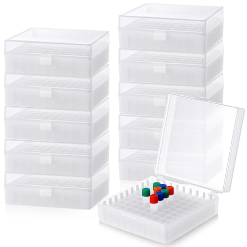 Kingdder 10 Pack 100 Well Centrifuge Tube Cryogenic Storage Box with Snap Clasp Polypropylene Freezer Box Microtube Holder Rack with Lid Fit 0.5/1.5/2.0 ml Microcentrifuge Tubes Vials (White)