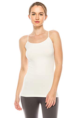 Kurve Women’s Camisole Tank Top - Basic Seamless Stretch Spaghetti Strap Cami Tops UV Protective Fabric Rated UPF 50+ (Made in USA) Off White, X-Small/Medium