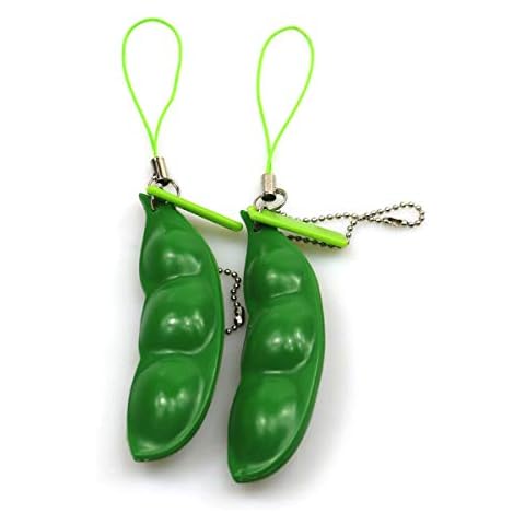 FC MXBB Fidget Toys 2Pack Squeeze-a-Bean Soybean Stress Relieving Keychain Keyring Phone Chain Pendants Cover