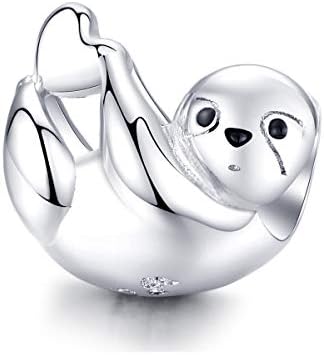Lazy Sloth Charm 925 Sterling Silver Zoo Animal Charm Beads compatible with Pandora Bracelets Necklace