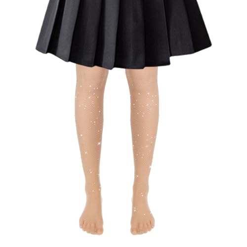 1 Pair Ballet Tights for Girls, Rhinestone Girls Fishnet Tights, Clear Skin Color Kids Ballet Stockings, Glitter Rhinestone Hollow Out Pantyhose for Dance Festival Daily