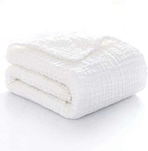 Muslin Baby Blanket,Soft Cotton Swaddle Wrap Blanket, 6-Layer Thick Gauze Muslin Blanket for Toddler Newborns, 41 x 43 inches Muslin Baby Bath Towel for Boy Girl (White)