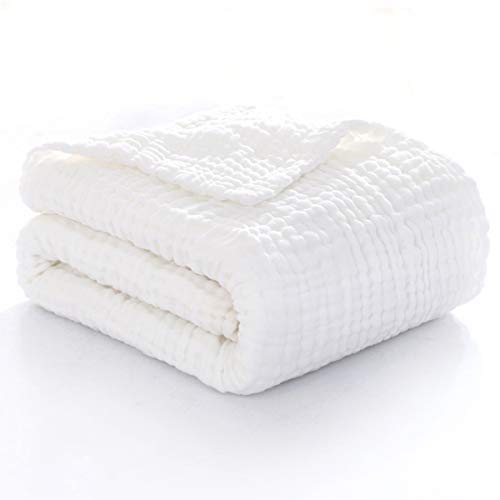 Image of Muslin Baby Blanket,Soft Cotton Swaddle Wrap Blanket, 6-Layer Thick Gauze Muslin Blanket for Toddler Newborns, 41 x 43 inches Muslin Baby Bath Towel for Boy Girl (White)