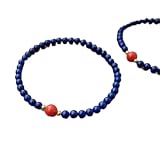 Bracciale con Perle di Pietra preziosa Rotonda in lapislazzuli Blu Naturale da 6 mm e Corallo Rosso da 8 mm, 7,5"