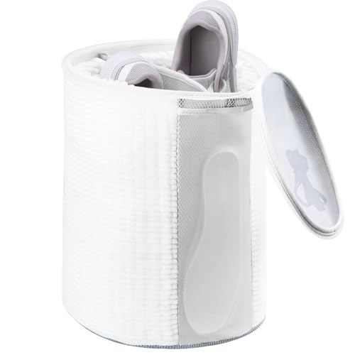 Teletrogy Saco sapatilhas de lavagem, limpeza de 360°, reutilizável para tamanhos grandes e vários pares com fecho de correr oculto, cordões de lava e palmilhas, capacidade extra grande, branca