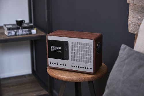 Revo SuperConnect Internet-/DAB+ Radio (Internet/DAB+/DAB/UKW,Spotify,WLAN,Aux In,Cinch-Out,Kopfhörer Ausgang,inkl. Netzteil) walnuß-silber