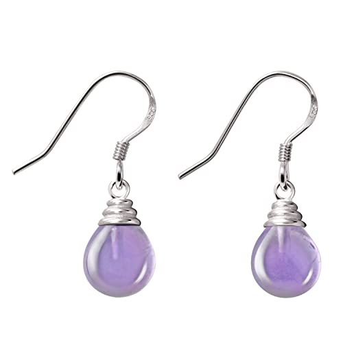 Image of Franki Baker 925 Sterling Silver & Soft Purple Natural Amethyst Gemstones Dainty Drop Dangle Earrings. Length: 2.5cm