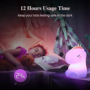 Unicorn Night Light Color Led For Kids, Silicone Baby Bedside Night Light Lamp, Nursery Night Lamps , Bedroom Decor Usb Rechargeable, Color Changing, Tap Control (Sleep Unicorn) #TOP5