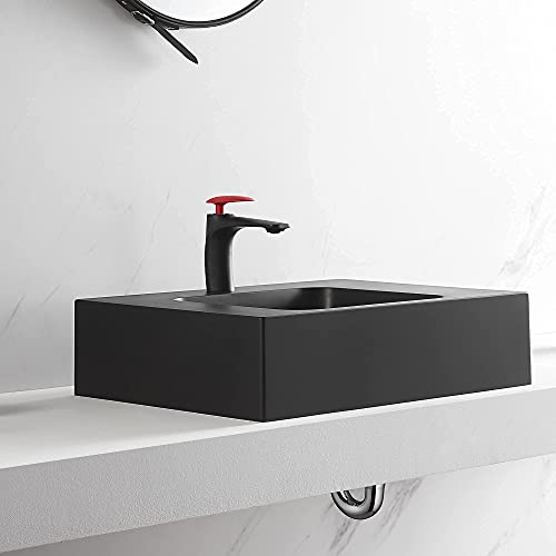 Serene Valley Bathroom Sink, Wall-Mount or On Countertop, 24" with Square Sink and Flat Space, Single Faucet Hole, Premium Granite Material in Matte Black