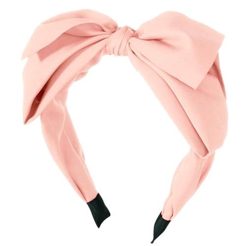 Fengek Big Pink Bow Headband for Women - Wide Turban Knotted Bow Hair Accessories Elegant Hair Bow Headbands for Valentines & Daily Use