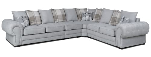 VERONA GREY SUEDE FABRIC LARGE SCATTER BACK CORNER SOFA SUITE- 6 SEATER COUCH FOR LIVING ROOM-DELIVERY ALL OVER UK-003 (Left hand side)