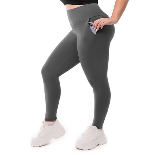 SINOPHANT Legginsy damskie z wysokim stanem, nieprzezroczyste czarne legginsy duże rozmiary z kieszeniami damskie