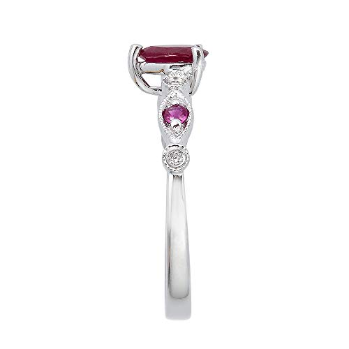 Gin & Grace 10K White Gold Mozambique Genuine Band Style Genuine Ruby Ring With Diamonds For Women | Ethically, Authentically & Organically Sourced (Pear-Cut) Shaped Ruby Hand-Crafted Jewelry For Her | Ruby Ring For Women #TOP4
