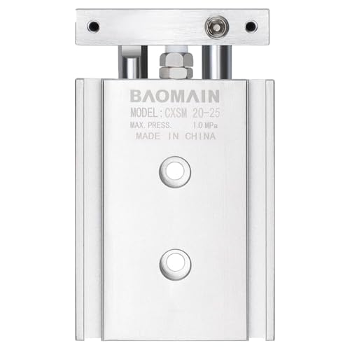 Baomain CXSM20x25 Double Rod Pneumatic Air Cylinder,0.79 inch(20 mm),Stroke 0.98 inch(25 mm), Double-Acting,Aluminum Body for Industrial Automation