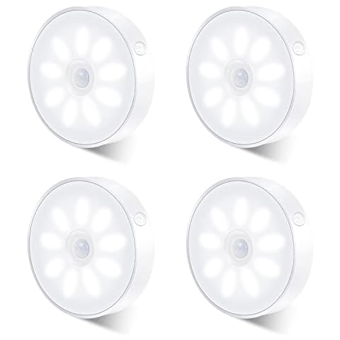 T4U888 4 PCS Puck Lights, LED Motion Sensor Closets Lights USB Rechargeable Under Cabinet Lighting Dimmable and Wireless Counter Lights for Cabinet, Kitchen, Hallway, Stairs (Cool White) Cover