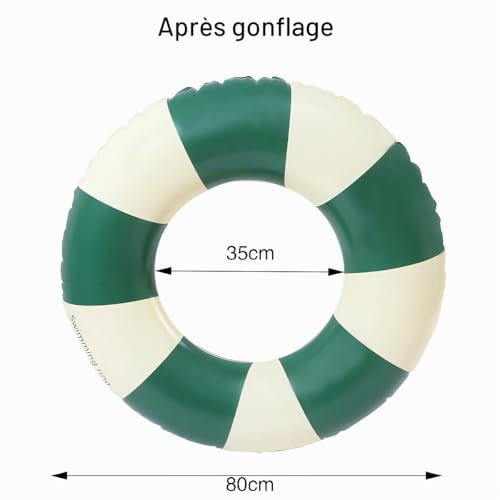 Anneau de Natation Gonflable Adulte, Anneau de Natation Bouée de Piscine, Bouée Gonflable Rétro Rayée en PVC Bouée Piscine, pour Les Vacances à la Plage et Les fêtes de Piscine (Vert) – vue 2