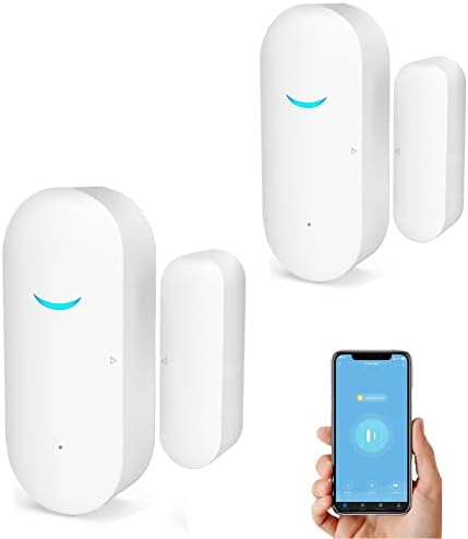 WiFi Door and Window Sensors,Tuya Smart Alarm with Free Notification APP Control Home Security Alarm System, No Hub Required,Compatible with Alexa, Google Home (2-pack)