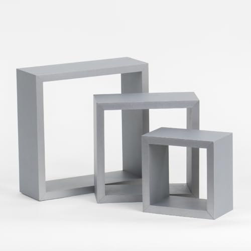 Anika Lot de 3 étagères flottantes en Forme de Cube ou de Plateau - Grande, Moyenne et Petite (Gris, Cube)