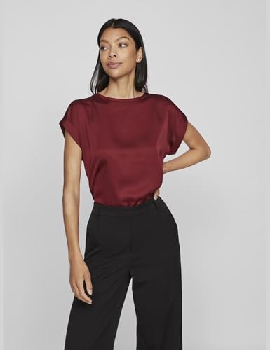 Vila Versatile S/S Satin Top – Noos, Cabernet, 46 - 3
