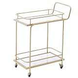 Carrello da cucina a 3 ripiani in acciaio inox con ripiani in vetro, carrello multiuso per uso domestico e alberghiero (oro + marmo, 69 x 38 x 85 cm) – soluzione versatile per riporre oggetti