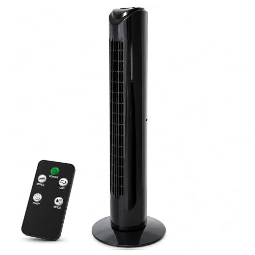 Image of Grennswick 32-Inch Tower Fan for Bedroom, Ultra Quiet Bladeless Standing Fan with Remote Control, 3 Speeds, 75° Oscillation & 4-Hour Timer, Portable Floor Fan for Home Office, Living Room, Nursery