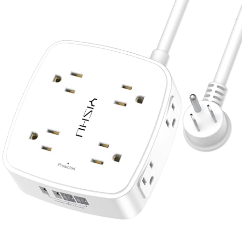 Image of 3Ft Surge Protector Power Strip - 8 Widely Outlets with 4 USB Ports, 3 Side Outlet Extender with 3 Feet Extension Cord, Flat Plug, Wall Mount, Desk USB Charging Station, ETL, White