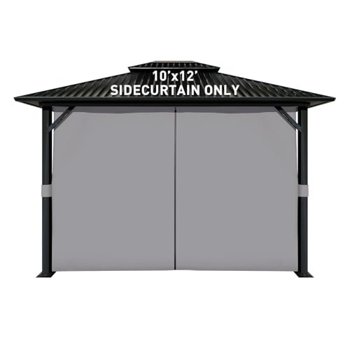 Aoodor 10 x 12 ft Gazebo Curtain Set, 4 Panels Gazebo Universal Replacement Privacy Sidewalls with Double Zipper, Gray