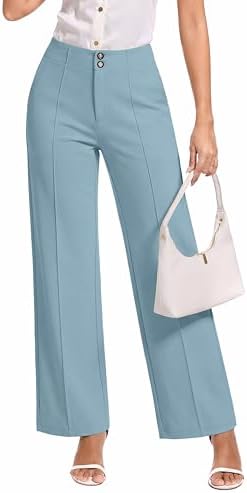 Auravista Womens Dress Pants Stretchy Business Casual Work Pants Straight Slacks for Office Light Blue