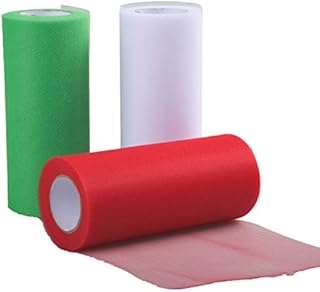 Euvoym 3 Rolls Christmas Tulle Fabric Spool Roll Red Green White Sheer Fabric Spool Ribbon for Tutu Bows Making Christmas Decoration, 6 Inches by 25 Yards/Spool