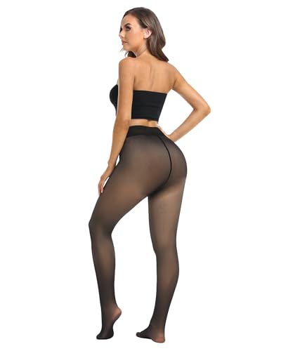 Image of ATHVOTAR Fleece Lined Winter Tights Women - Thermal Warm Opaque Pantyhose Thick Sheer Leggings Black /Burgundy /Navy Medium /Large