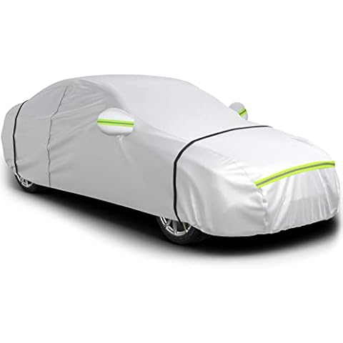Favoto Sedan Cover Car Cover Universal Fit 177-194 Inch Right Side Zipper Design Sun Protection Waterproof Windproof Dustproof Snow Leaves Scratch Resistant Full Exterior Covers Silver Cover