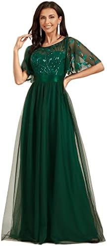 Ever-Pretty Women's A-Line Elegant Flare Sleeve Prom Dress Long Bridesmaid Dress for Women Dark Green US12
