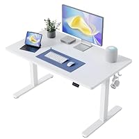 Cubiker Electric Standing Desk 100 x 60 cm, Height Adjustable Sit Stand Desk with Memory Presets, Home Office Computer Desk, White Frame with White Top