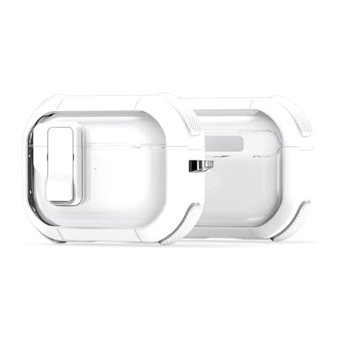 DUX DUCIS Case for AirPods Pro 2nd Generation with Carabiner, Military Graded Hard Shell Protective Clear Cover Case with Secure Lock for Apple AirPods Pro 2 (White) Cover