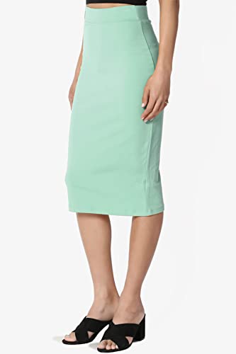 TheMogan Women's Basic Comfort Stretch Cotton Elastic High Waist Knee Midi Pencil Skirt3