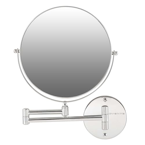 Ovente Wall Mounted Makeup Vanity Mirror 9 Inch 1X 7X Magnifier 360 Degree Extended Arm Double Sided Spinning Bathroom Decor Shaving Beauty Barber Personal Circle Large Polished Chrome MNLFW90CH1X7X