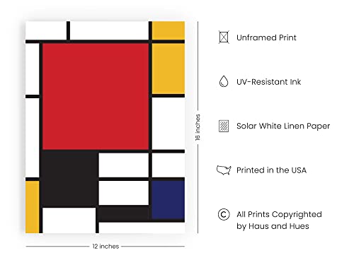 Haus And Hues Geometric Wall Art Piet Mondrian Print - Modern Prints Wall Art Geometric Red And Yellow Painting | Modern Art Abstract Geometric Art Print Yellow And Blue Art Unframed 12"X16" #TOP1