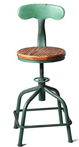Topower 3-Piece Pub Bar Set Industrial Round Bar Table And Adjustable Swivel Stools With Backrest For 2 Match Bar Height And Counter Barstool Antique Green 1 Table + 2 Chairs #TOP4